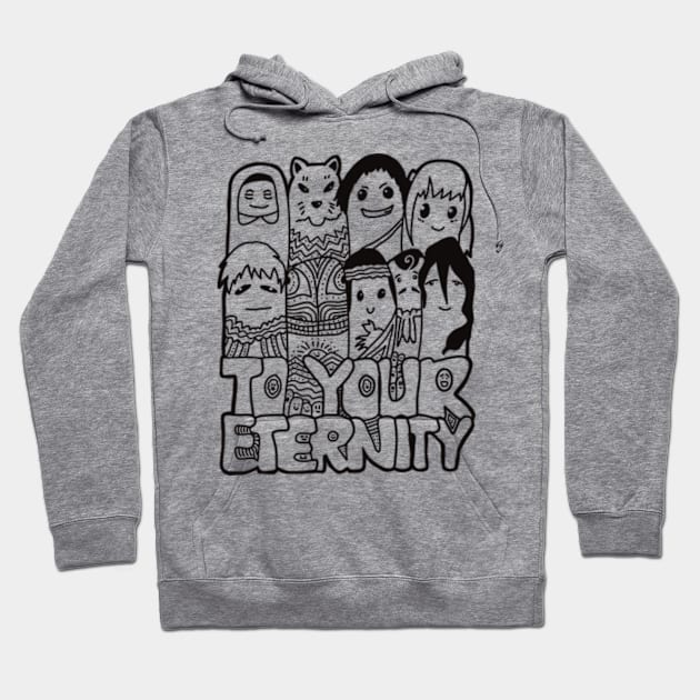 All The Characters In To Your Eternity Or Fumetsu No Anata E Anime Are Drawn With Cool And Cute Black Doodles (Transparent) Hoodie by Animangapoi